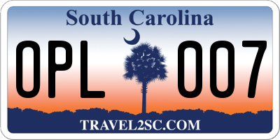SC license plate OPL007