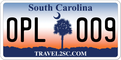 SC license plate OPL009