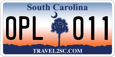SC license plate OPL011