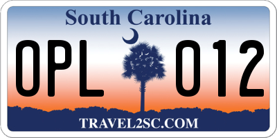 SC license plate OPL012
