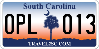 SC license plate OPL013