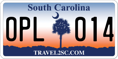 SC license plate OPL014