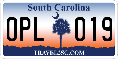 SC license plate OPL019