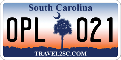 SC license plate OPL021