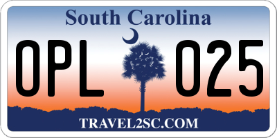 SC license plate OPL025