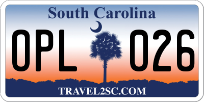 SC license plate OPL026