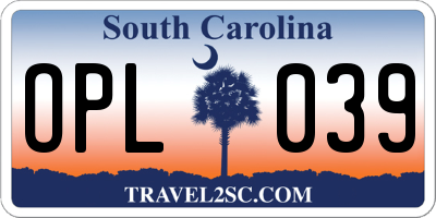 SC license plate OPL039