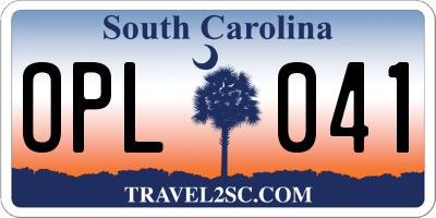 SC license plate OPL041
