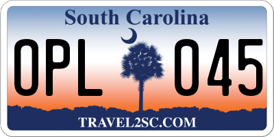 SC license plate OPL045