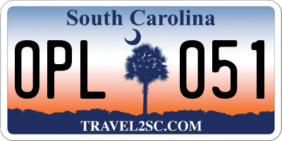 SC license plate OPL051