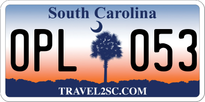 SC license plate OPL053