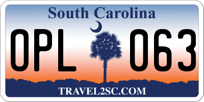 SC license plate OPL063