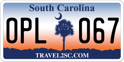 SC license plate OPL067