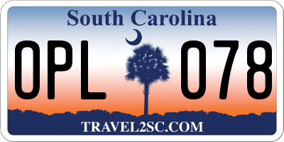 SC license plate OPL078