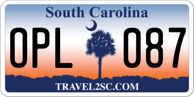 SC license plate OPL087