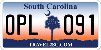 SC license plate OPL091
