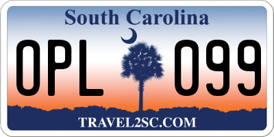 SC license plate OPL099