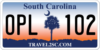 SC license plate OPL102