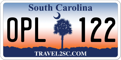 SC license plate OPL122