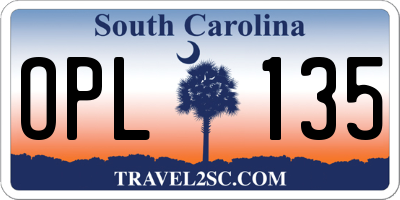 SC license plate OPL135