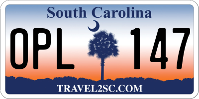 SC license plate OPL147