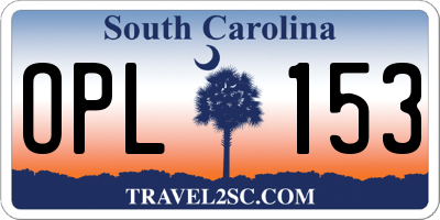 SC license plate OPL153
