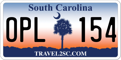 SC license plate OPL154