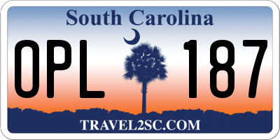 SC license plate OPL187