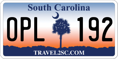 SC license plate OPL192