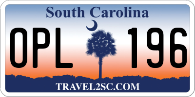 SC license plate OPL196