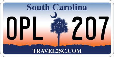 SC license plate OPL207