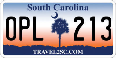 SC license plate OPL213