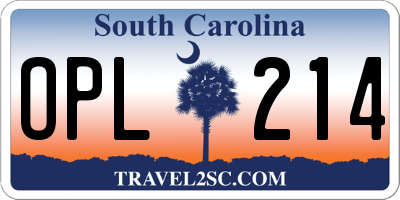 SC license plate OPL214