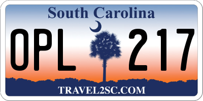 SC license plate OPL217
