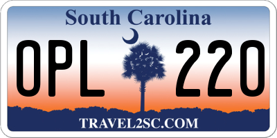 SC license plate OPL220