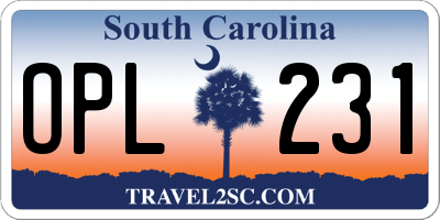 SC license plate OPL231