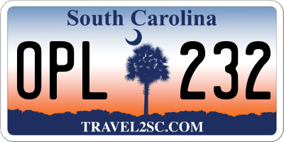 SC license plate OPL232