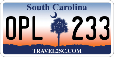 SC license plate OPL233