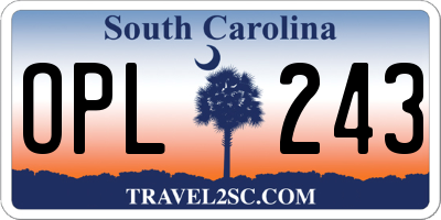 SC license plate OPL243