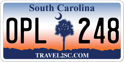 SC license plate OPL248
