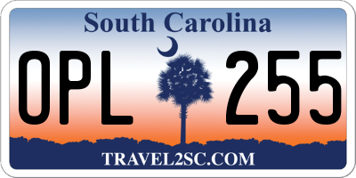 SC license plate OPL255