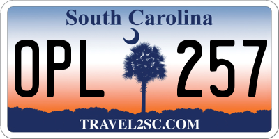 SC license plate OPL257