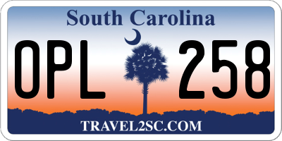 SC license plate OPL258