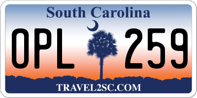 SC license plate OPL259