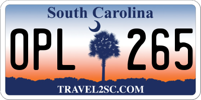 SC license plate OPL265