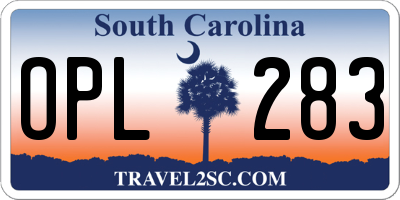 SC license plate OPL283