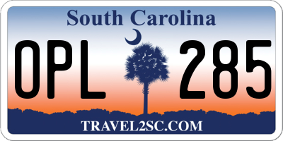 SC license plate OPL285