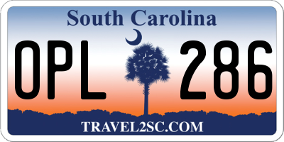 SC license plate OPL286