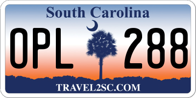 SC license plate OPL288