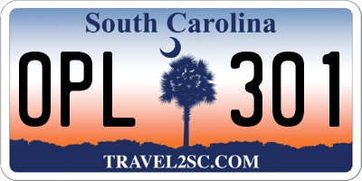SC license plate OPL301